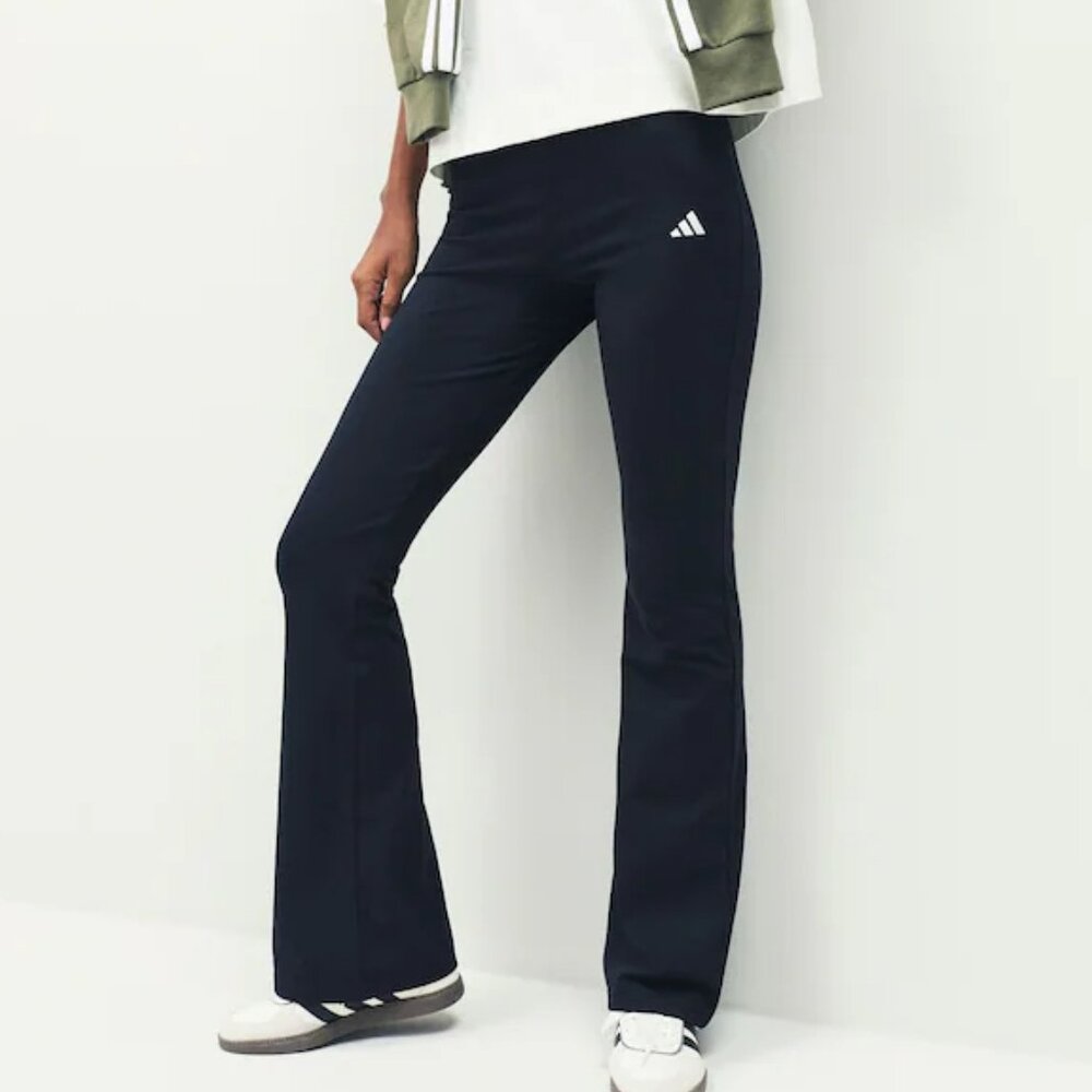 Adidas Flare Leggings 1X Stretch Cotton Black White Logo High Waist Plus Size